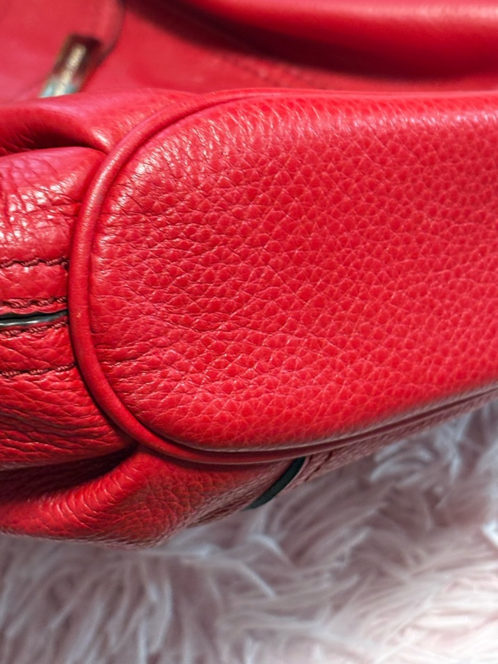 Michael Kors vibrant red Pebbled Leather Shoulder Bag with Gold Accents - Picture 7 of 14